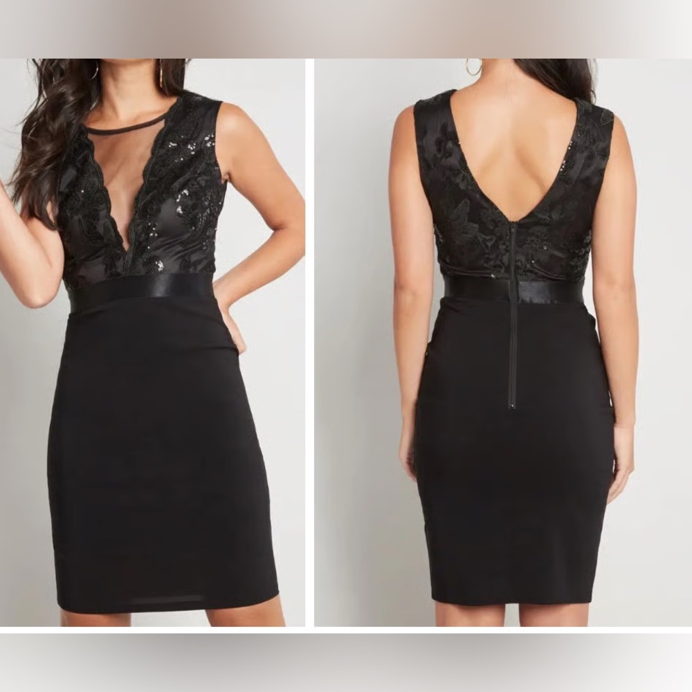 NWT ModCloth Godiva LBD with Sequin Top and Illusion Neckline